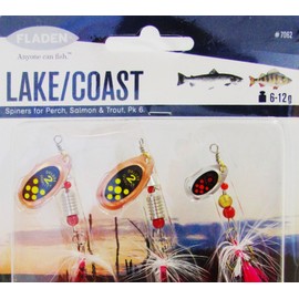 FLADEN 6 Piece LAKE and COAST SPINNERS 6 to 12g All Round Fishing Lures - Trout, Bass, Perch and Salmon [16-7062]