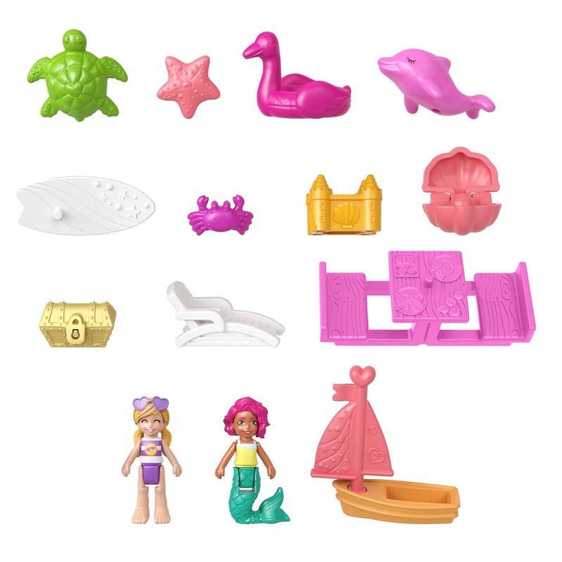 -​Polly Pocket Dolphin Beach Compact, Beach Adventure Theme with Micro