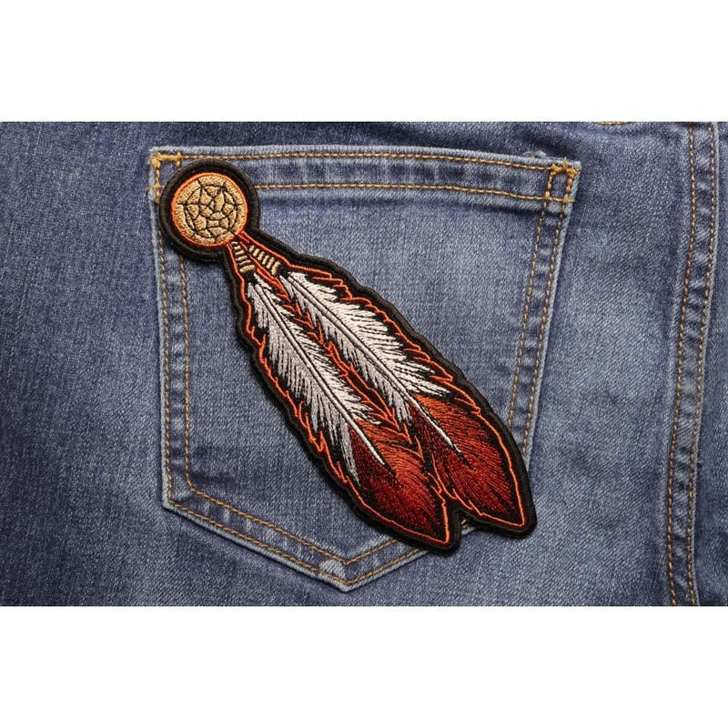 Brown White Feathers Patch - 2.25x6.5 inch. Embroidered Iron on