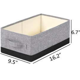 ALYER Collapsible Fabric Storage Organizer with Handles,Shelf Bins Box Container for Bedroom Office Closet Babies Nursery Toys Books Clothes (Gray&Black, 16.2" x 9.5" x 6.7")