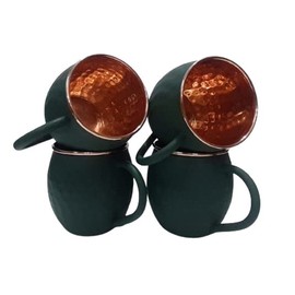 Ornate International 16 Oz Green Color Matte Moscow Mule Copper Cups and Barrel Mugs, Moscow Mule Mug with Rose Gold Copper Rims, Set of 4 (Green Mate)