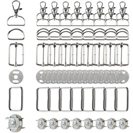 Pack of 56 Swivel Snap Hooks, D Rings Triglide Sliding Buckle, Magnetic Buttons, Buckles and Clasps, Sewing Accessories for Backpack, Handbag, Bag, Sewing Accessories, silver