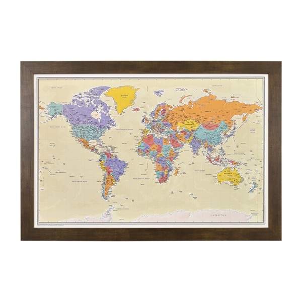 Push Pin Travel Maps - Tan Oceans World - Rustic