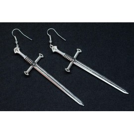 Miniblings Sword Earrings – Handmade Fashion Jewellery I Knight Swords Role Play Medieval Fantasy Silver Earrings Silver Plated, Cotton, Non-applicable