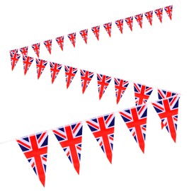 Lotnery British Flag Bunting - 12 Metres Long with 30 Double-Sided Union Jack Triangle Flags, 20x28cm Size, Perfect for Garden Parties, Street Celebrations and Events Decorations