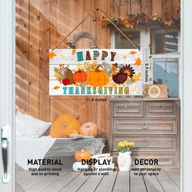 Happy Thanksgiving Wood Sign Decor, Fall Pumpkin Wall Decor for Home Porch Patio Farmhouse Kitchen Living Room Autumn Front Door Decorations Turkey Office Hanging Sign Decor