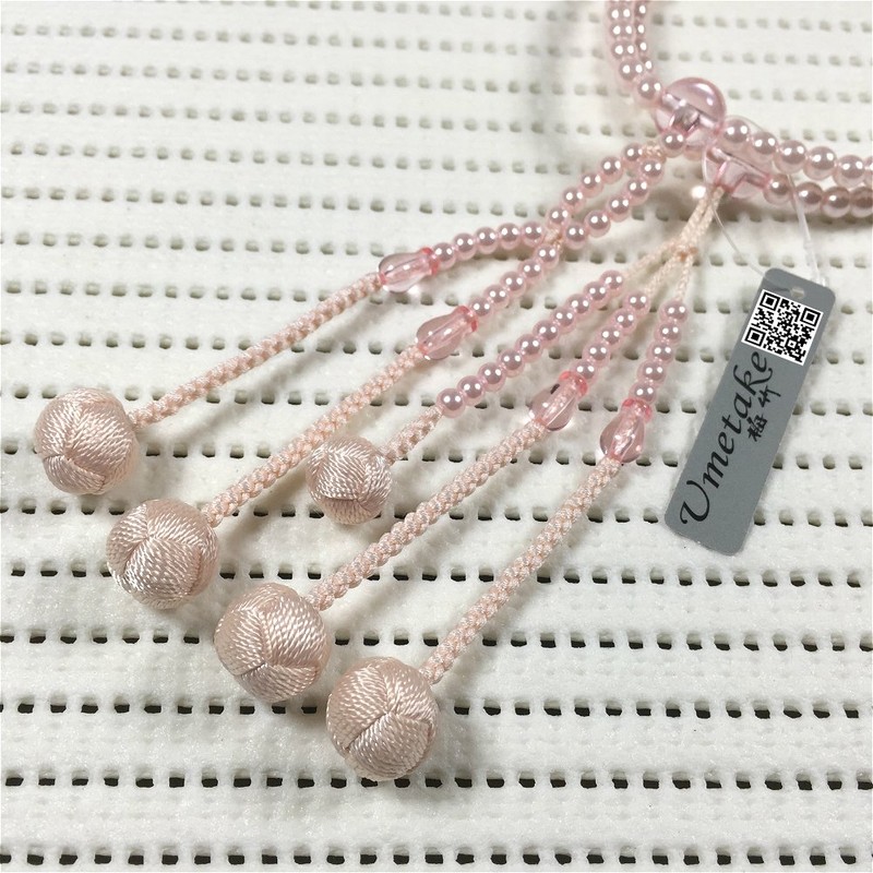 Umetake梅竹 8寸女性用 創価学会数珠 ピンクPCパール ピンク アクリル水晶入り ピンク小田巻梵天
