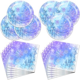 40PCS Snowflake Party Decorations,Winter Wonderland Birthday Party Decorations,Christmas,Snowflake Plates and Napkins