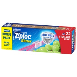 Ziploc Quart Food Storage Slider Bags, Power Shield Technology for More Durability, 22 Count