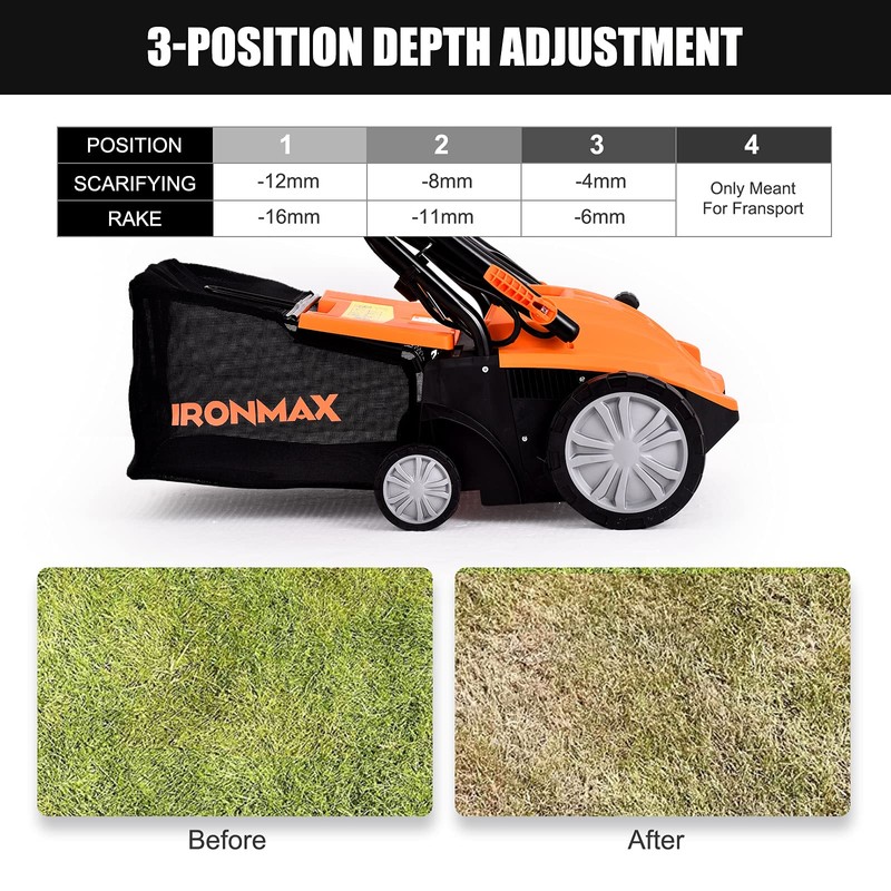 ARNOT Lawn Dethatcher & Scarifier, 2-in-1 Electric Corded Lawn Dethatcher,