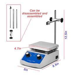 LGXEnzhuo SH-2 Magnetic Stirrer Mixer, 110V 1000ml Stirring Capacity Lab Hotplate Stirrer, 4.7 x 4.7 Inch Hotplate with 100-1600 RPM Stirring Bar and Support Stand