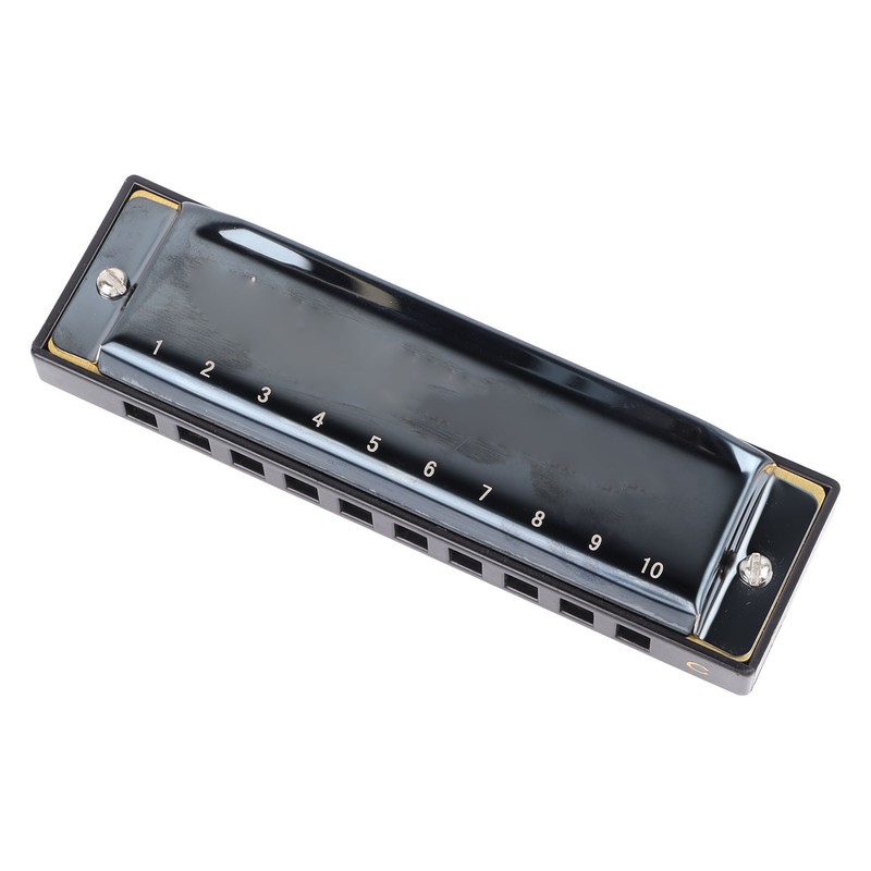 Black Harmonica C Key 10 Hole Blue Harp Stainless Steel