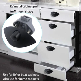 MTSmart RV Push Button Door Catch Lock for Motorhome Caravan Van Yacht Boat Marine, Half Moon Cabinet Handle Caravan RV Cupboard Drawer Zinc Alloy Push Lock Latch Knob Pull (5, Black)