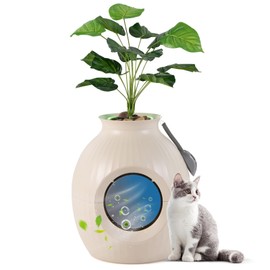 PETSITE Hidden Litter Box Plant, Cat Litter Box Enclosure Furniture with Smart Odor Removal System, 4 Light Effects, Door, Artificial Plant, Pebbles, Scoop, Planter Litter Box for Large Cats