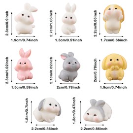 Cayway 8 PCS Fairy Garden Accessories, Mini Rabbit Set, Plastic Rabbits Miniature Resin Animals for Home Decor Fairy Garden Mini Moss Landscape Decor
