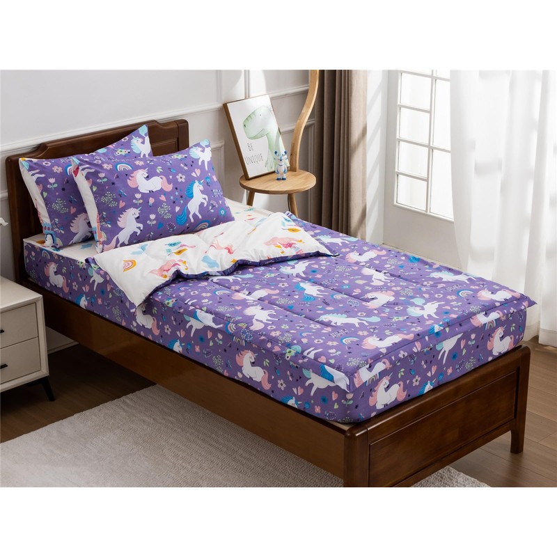 NTBED Unicorn Printed Zipper Bedding Sets Twin Lightweight Microfiber Floral