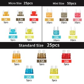 XJlSGXUSG 100 Pcs Micro & Mini & Standard fuses Kit, Blade Fuse Assortment Kit(5A/7.5A/10A/15A/20A) (with Puller Tool) for Car, Marine, Truck, RV Fuse Replacement