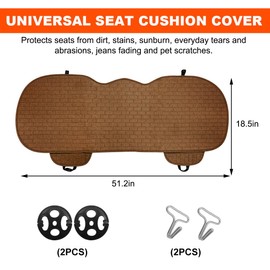 KVAEY Linen Back Car Seat Cover, Anti-Slip Long Bottom Rear Seat Cover Protector with Storage Pockets, Breathable Linen Rear Bench Seat Protector Cushion Pad for Most Vehicles (Brown, Back)