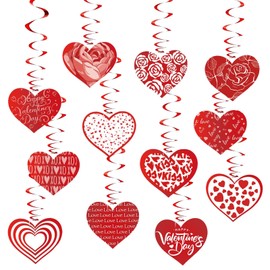 Heyigrow Red Heart Decorations Hanging Ornaments Romantic Valentine's Day 12 Pcs Spiral Decor Set for Wedding Home Kitchen Bedroom Birthday Party (Spirl Heart 12pcs)