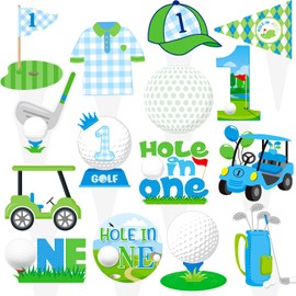 Golf Hole in One Cupcake Toppers 48Pcs Golf 1st Birthday Decorations Lets Par-Tee Golf First Cupcake Picks Golf Birthday Party Supplies for Boys Golf Themed Baby Shower Decor