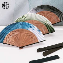 Osaka Choseido Folding Fan, Men's, Stylish, Business, Folding Bag, Handkerchief Included, Set with Short Tanchi Seifu, gray