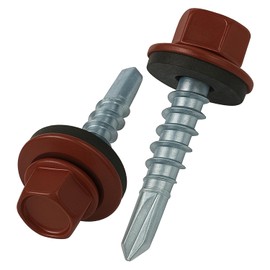 4.8 mm x 35 mm Roofing Bolts, Hex Head Self Drilling Multicoloured (RAL 3011 Brown Red) Screws with Sealed EPDM Washer, Rustproof, Galvanised, Hardened (Pack of 50)