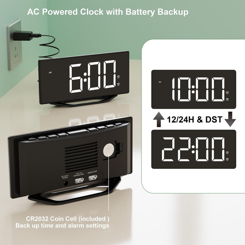 Digital Clock Large Display for Bedrooms, 8.7" LED Dual Alarm