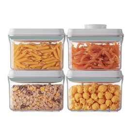 Ankou Airtight Container Set (1000ml 4 Pcs) Stackable One Press Openning Food Containers for Snacks Sugar Salt Herbs Spices Coffee Bean Formula Popcorn BPA-Free Tight Seal - Clear (1.0 QT * 4)