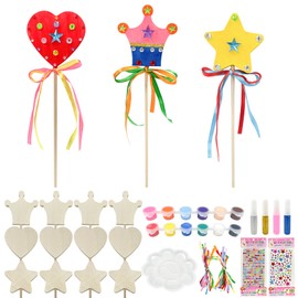Ubephant Magic Wand Wooden DIY Craft Set, Magic Wand Craft Set Children, Star Magic Wand Children, Magic Wand Craft Painting, 12 Pieces Magic Wand Wooden for Painting, Birthday Decoration for