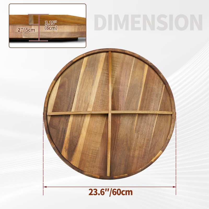 Utoplike Extra Large Acacia Wood Serving Tray, 23.6'' Round Charcuterie