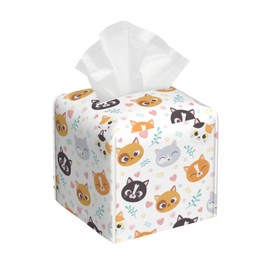 Tissue Box Cover Square, Cute Cats Face with Hearts Leather Tissue Box Holder Decorative Organizer for Bathroom, Home Office Car Decor