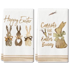 Easter Decorations Kitchen Towels,2Pcs 16x19In Happy Easter Dish Towels with Bunny Eggs Spring Easter Hand Drying Tea Towel for Bathroom Kitchen Home Decor Housewarming Gift Party Supplies(Ashen)