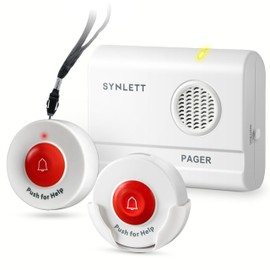 SYNLETT Caregiver Pager 2 Wireless Call Buttons for Elderly Monitoring SOS Alert System Portable Alarm for Nurse Call Seniors Patients Emergency Home