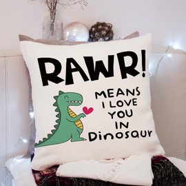 KongMoTree Dinosaur Gift Dinosaur Couple Gift Dinosaur Lover Gift,Letters RAWR Means I Love You in Dinosaur,Cotton Linen Pillow Case for Sofa Bedroom,Home Decor Throw Pillow Cover 18x18 inch