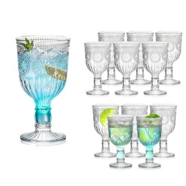 12 Oz Vintage Wine Glasses Goblets Drinking Glasses Sunflower Embossed Glassware Plastic Champagne Flutes Unbreakable Wedding Toasting Glasses Party Wine Cups for Bridal Shower Party (12, Clear)