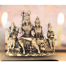 Shiv Parivar Brass Idol, Hindu Deity Family Statue with Lord Shiva Parvati Ganesh Kartikeya, 4x2x4 Inches, Handcrafted Traditional Design, Weight 240 GMS