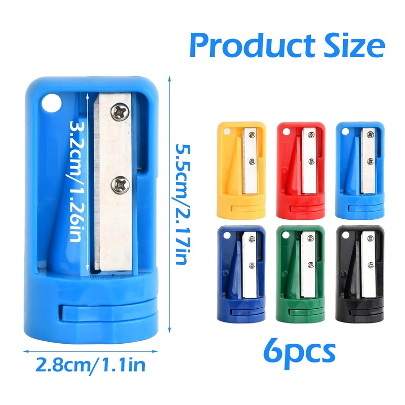 Pack of 6 Carpenters Pencil Sharpeners, 5.5 x 2.8 cm