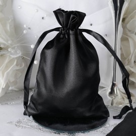 TABLECLOTHSFACTORY 12PCS BLACK Satin Gift Bag Drawstring Pouch Wedding Favors Bridal Shower Jewelry Bags - 5"x7"