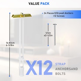 PRLF Drywall Anchor with Included Bolts for 1/4-20, Heavy Duty Hollow Drywall Anchors for TV Mounting Kit, Hollow Wall Anchors Holds up to 270lbs Each in 1/2 Drywall, 12 Packs