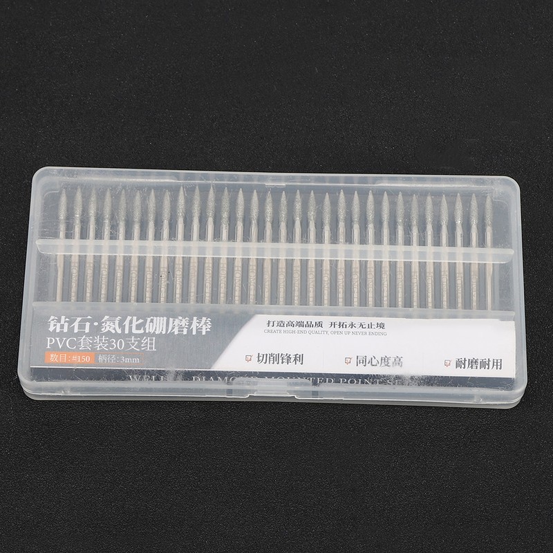30pcs 150Grit Tip Diamond Grinding Bits 3mm Electric Grinder Carving