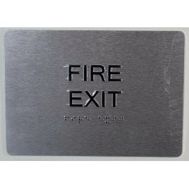 Buildingsigns.com FIRE EXIT Sign with Tactile Text and...( Brush Silver, Size 5X7)-REF24-102