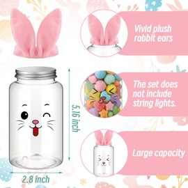 6 Pack 13.5oz Easter Candy Jars with Bunny Ear Lids Clear Plastic Easter Bunny Containers Food Storage Canister for Classroom Gift Basket Stuffers Party Tea Cookie Decoration