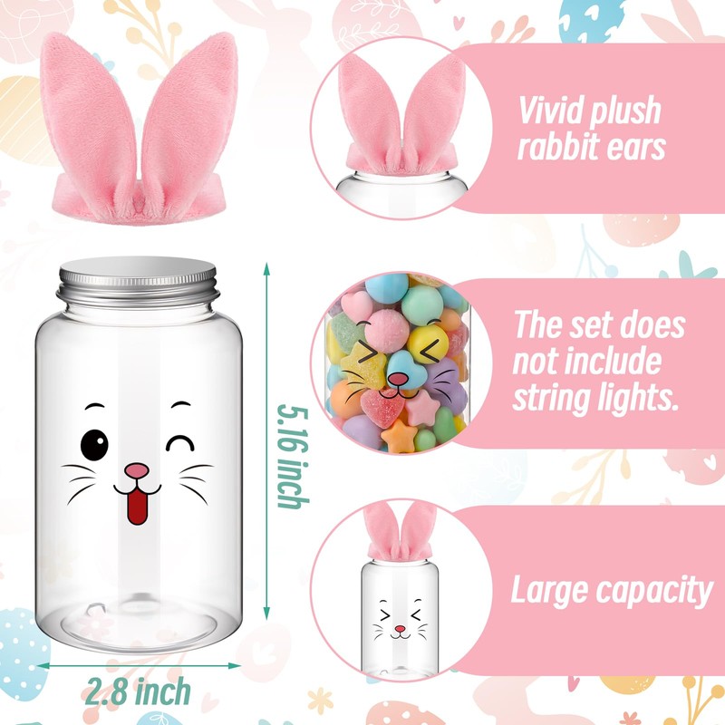 6 Pack 13.5oz Easter Candy Jars with Bunny Ear Lids
