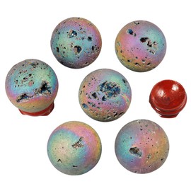 Nupuyai Druzy Agate Geode Crystal Sphere Ball with Stand, Rainbow Titanium Coated Quartz Cluster Specimen Spiritual Healing Stone for Home Decor