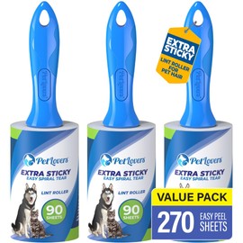 PetLovers PetLovers Extra Sticky Lint Roller Value Set 270 Sheets for Pet Hair Removal, Dog and Cat Lint Remover 3 Pack
