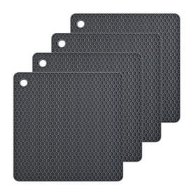 Silicone Trivets, Silicone Trivets for Hot Pots, Silicone Hot Pads, Silicone Hot Mat for Countertop, Square Trivets Set, Heat Resistant Pads, Table Hot Pots Placemats 4 Pack Color: Grey