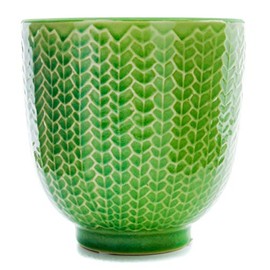 New England Pottery Pedestal Herringbone Planter Garden Urn 5-inch (Green)