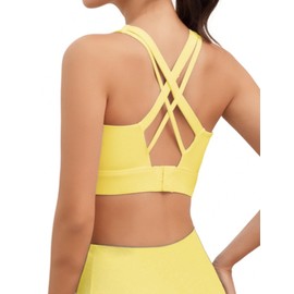 LAJERIN Sports Bras for Women, High Impact Push Up Cross Back Padded Strappy Workout Running Sports Yoga Bras for Gym Top Women Full Coverage Support Yellow-L