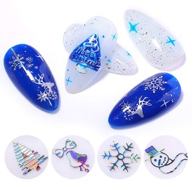 Christmas Nail Stickers - 8 Sheets 3D Holographic Winter Nail Decals Santa Claus Deer Snowflakes Snowmen Xmas Nail Art Sticker Manicure DIY Nail Decorations for Women Girls