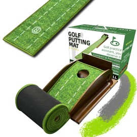 KOFULL Indoor Putting Green with Ball Return-Golf Putting Greens for Indoor Use, Golf Putting Mat for Office Home, Putting Matt Practice Indoor Outdoor, Wooden
